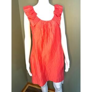 J. Crew Linen Taffeta Blend Mini Dress Coral Orange Pink Sleeveless Size 8